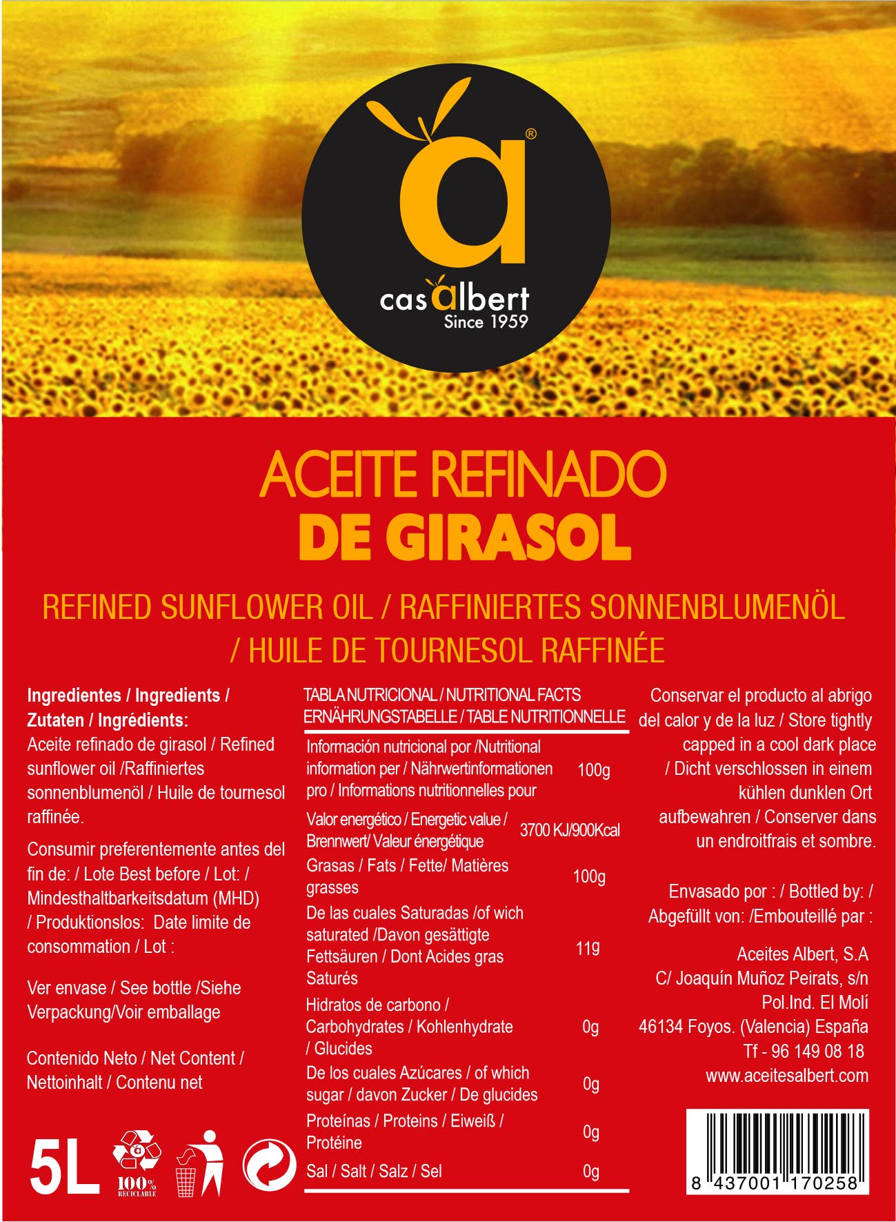 Aceites Albert – wholesale Olivolja – Solrosolja 1 liter1