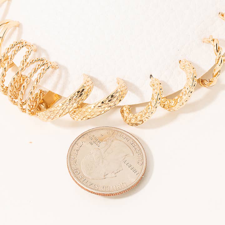 Fame Accessories - Wholesale Jewelry Set - Textured Twist Hoop Earrings Set1