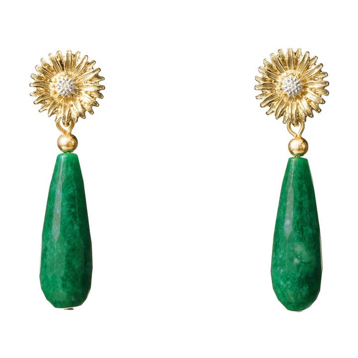 Sunflower and Faceted Teardrop Gemstone Earrings for wholesale by I'MMANY London