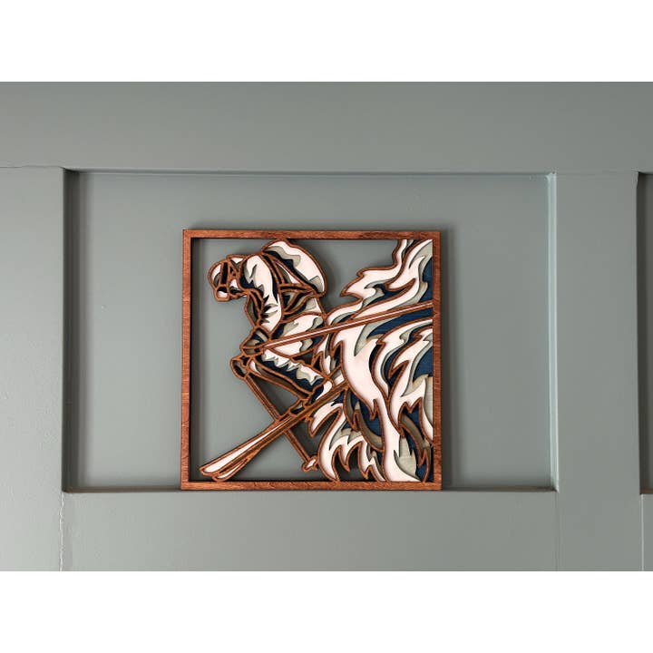 Handcrafted Wooden Skier Wall Art – Rustic Ski Decor for wholesale by Carving Nomad