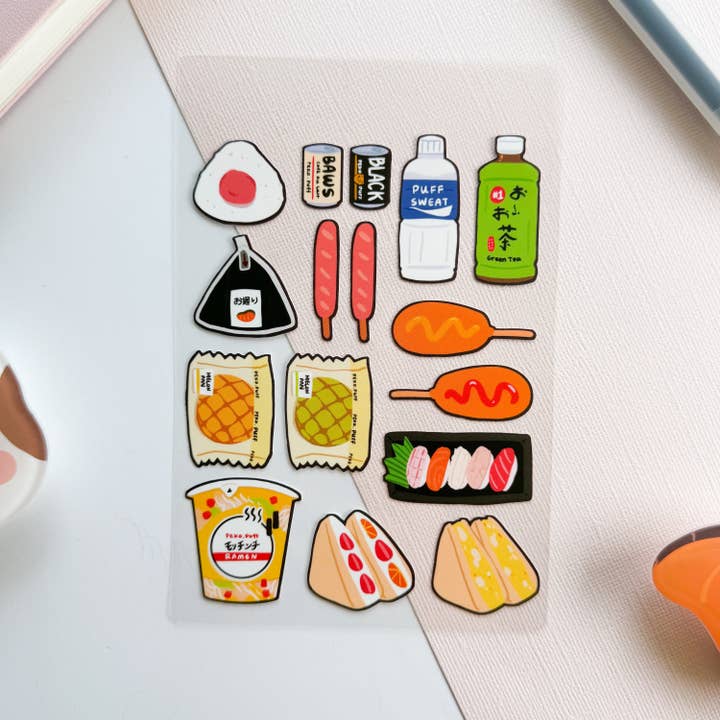 PekoPuff - Wholesale Sticker - Japanese Convenience Store Konbini Snacks Sticker Sheet