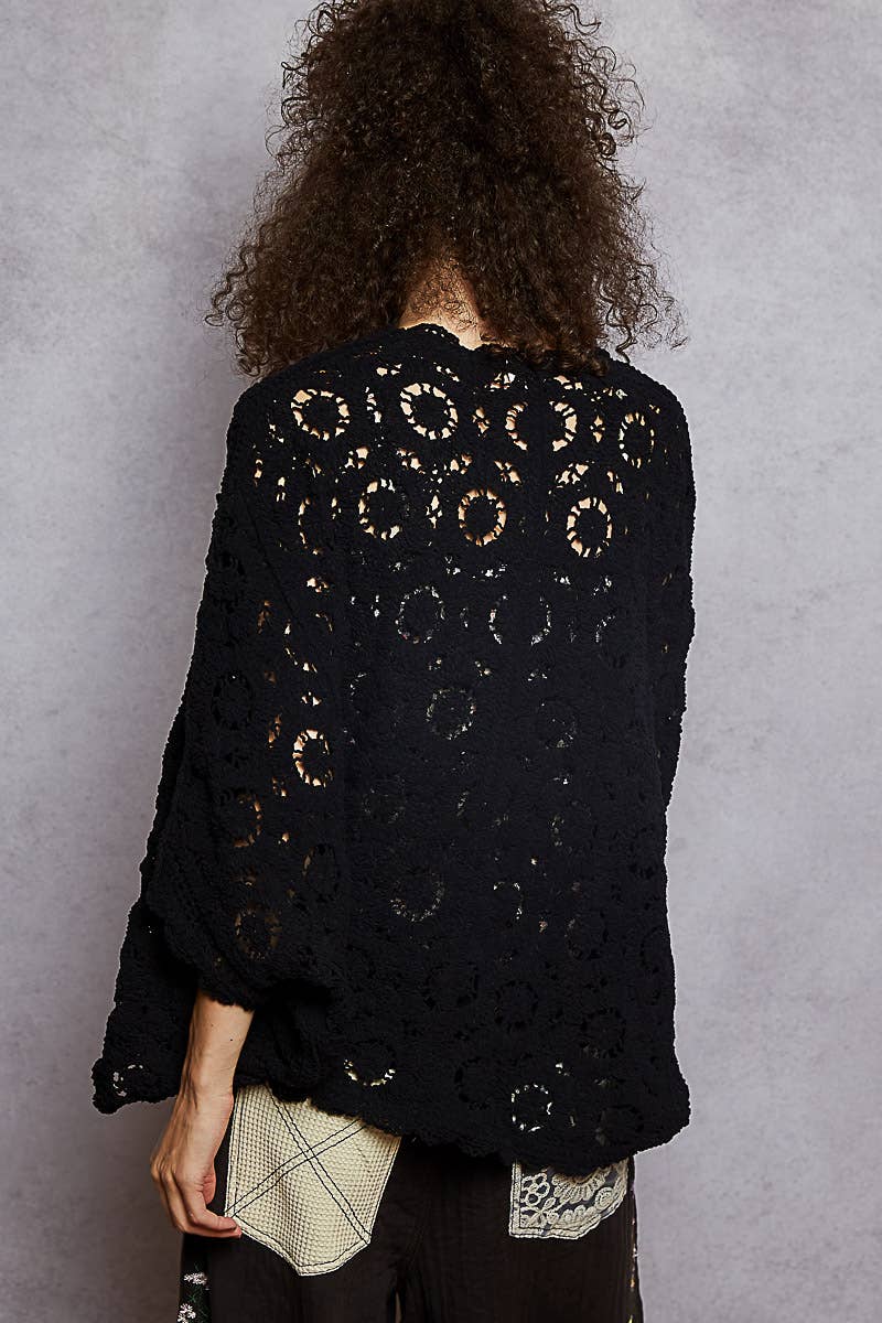 Pol Clothing - Wholesale Cardigan - Women's - Long sleeve v neck floral pattern crochet chenille cardigan3