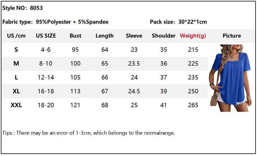 YNIQUE - Wholesale Blouse - Women's - Womens  Pleated Square Neck T Shirts Petal Short Sleeve10