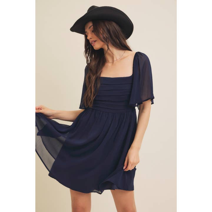 in february - Wholesale Dress - Women's - RUCHED BODICE FLUTTER SLEEVE YORYU CHIFFON DRESS