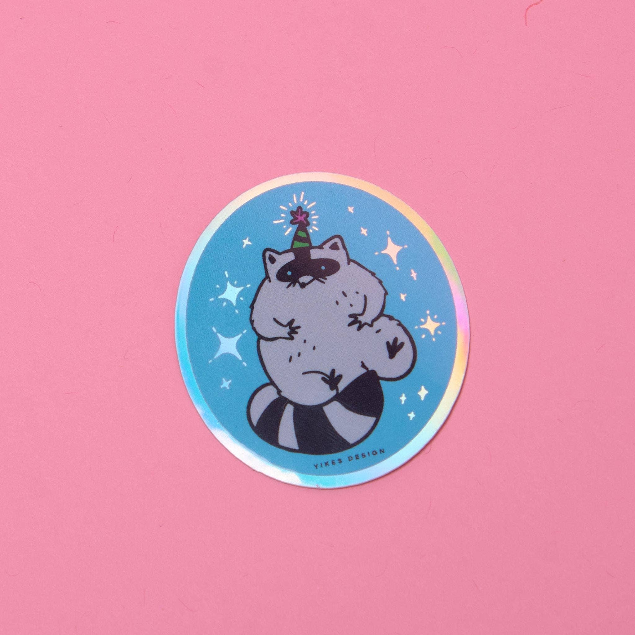 Yikes Design – wholesale Sticker – Party Raccoon Holographic Vinyl Sticker