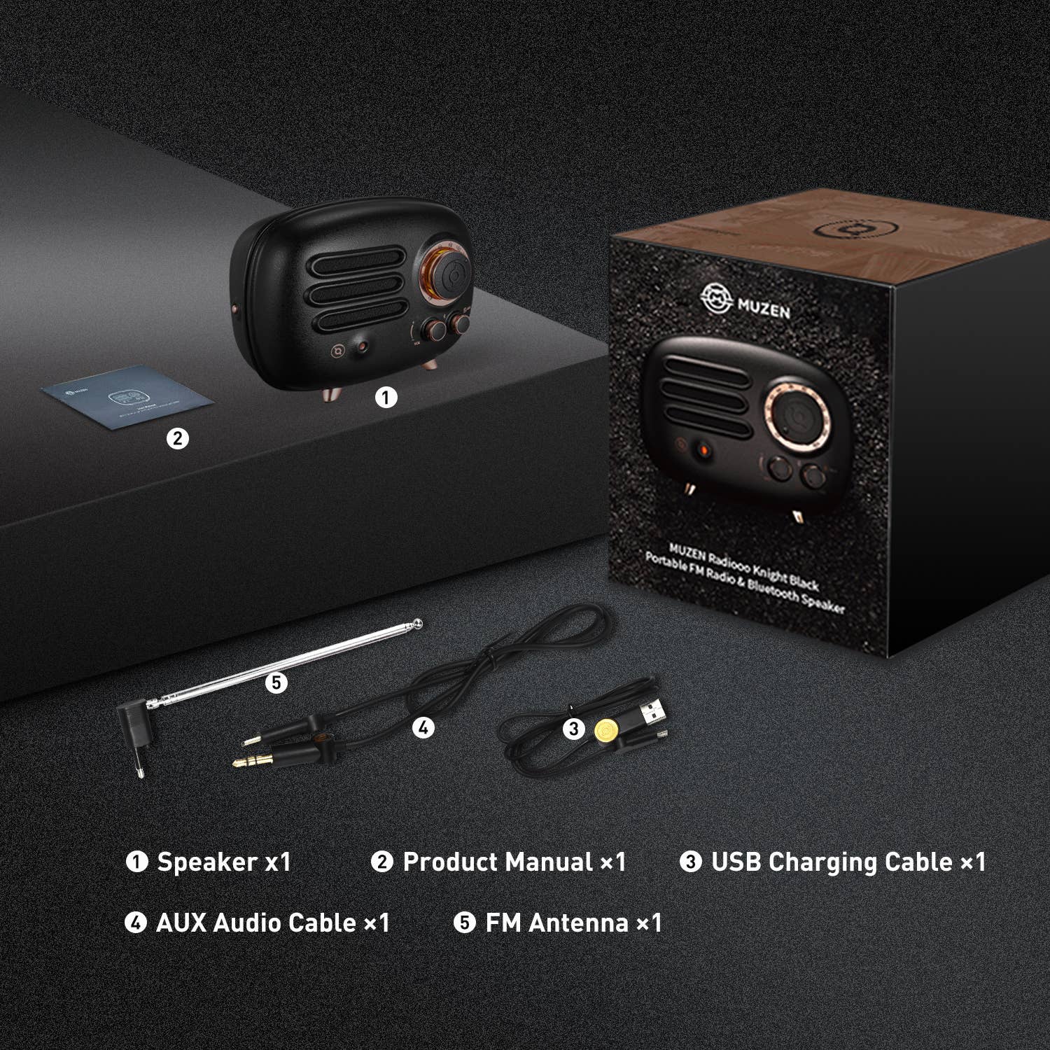 MUZEN Knight Black Portable FM Radio & Bluetooth Speaker for wholesale on Faire6