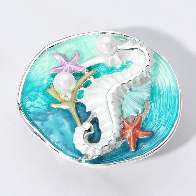 Colored Metal Seahorse Starfish Pearl Magnetic Brooch for wholesale by Sensibling Corp.