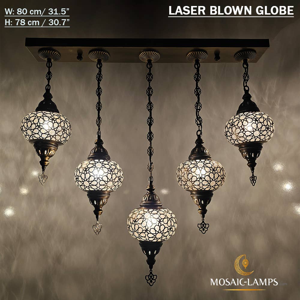 Mosaic Lamps - Wholesale Chandelier/Hanging Light - 5 Clear Cracked Globe Bar Chandelier13
