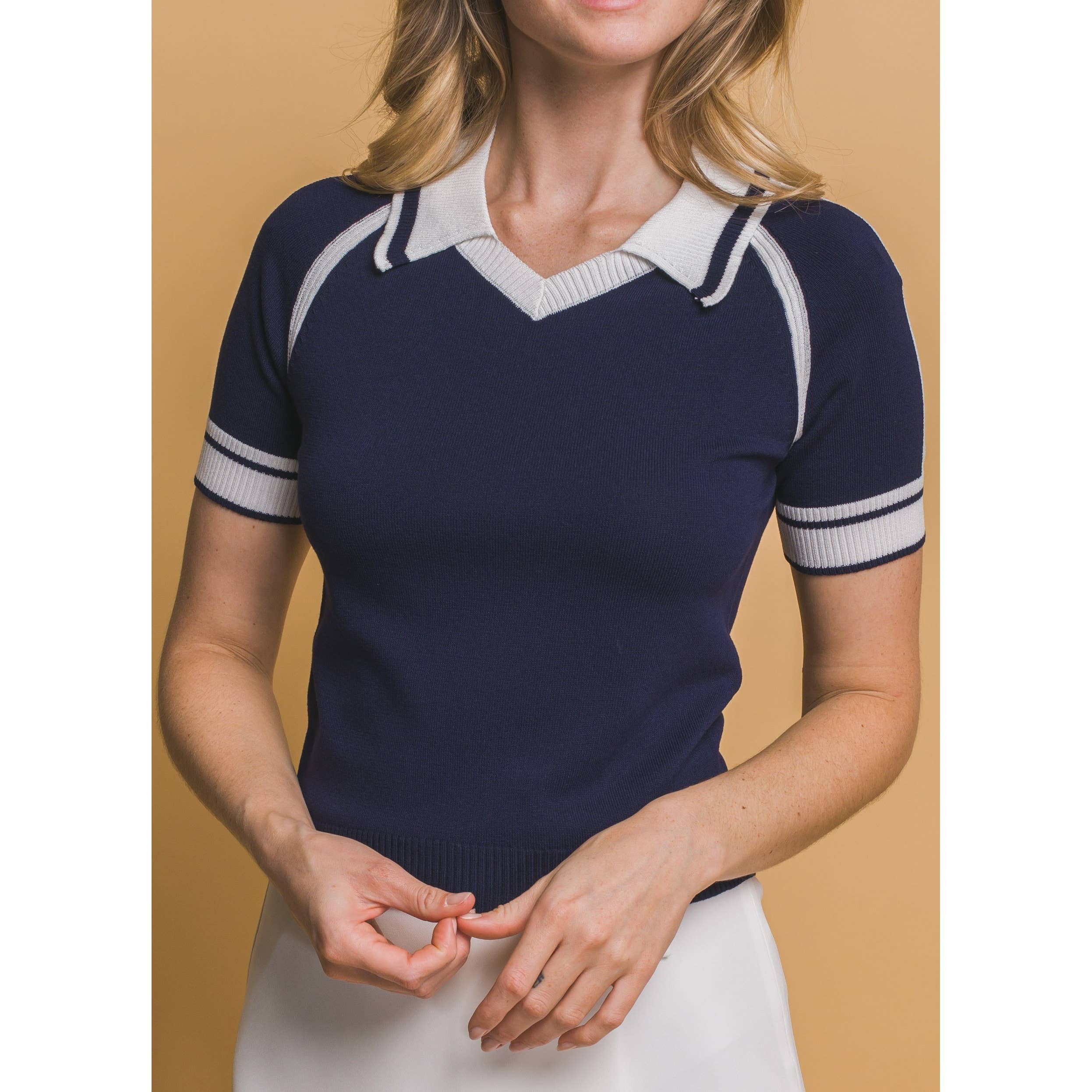 Paperdoll - Wholesale Knit Top - Women's - Striped Knit Polo Shirt9