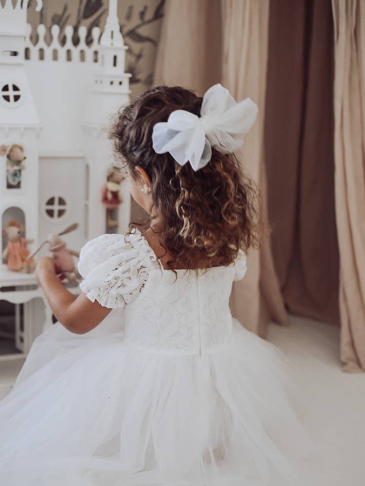 A Little Lacey - Wholesale Dress - Kids - Callista Puff Sleeve White Dress