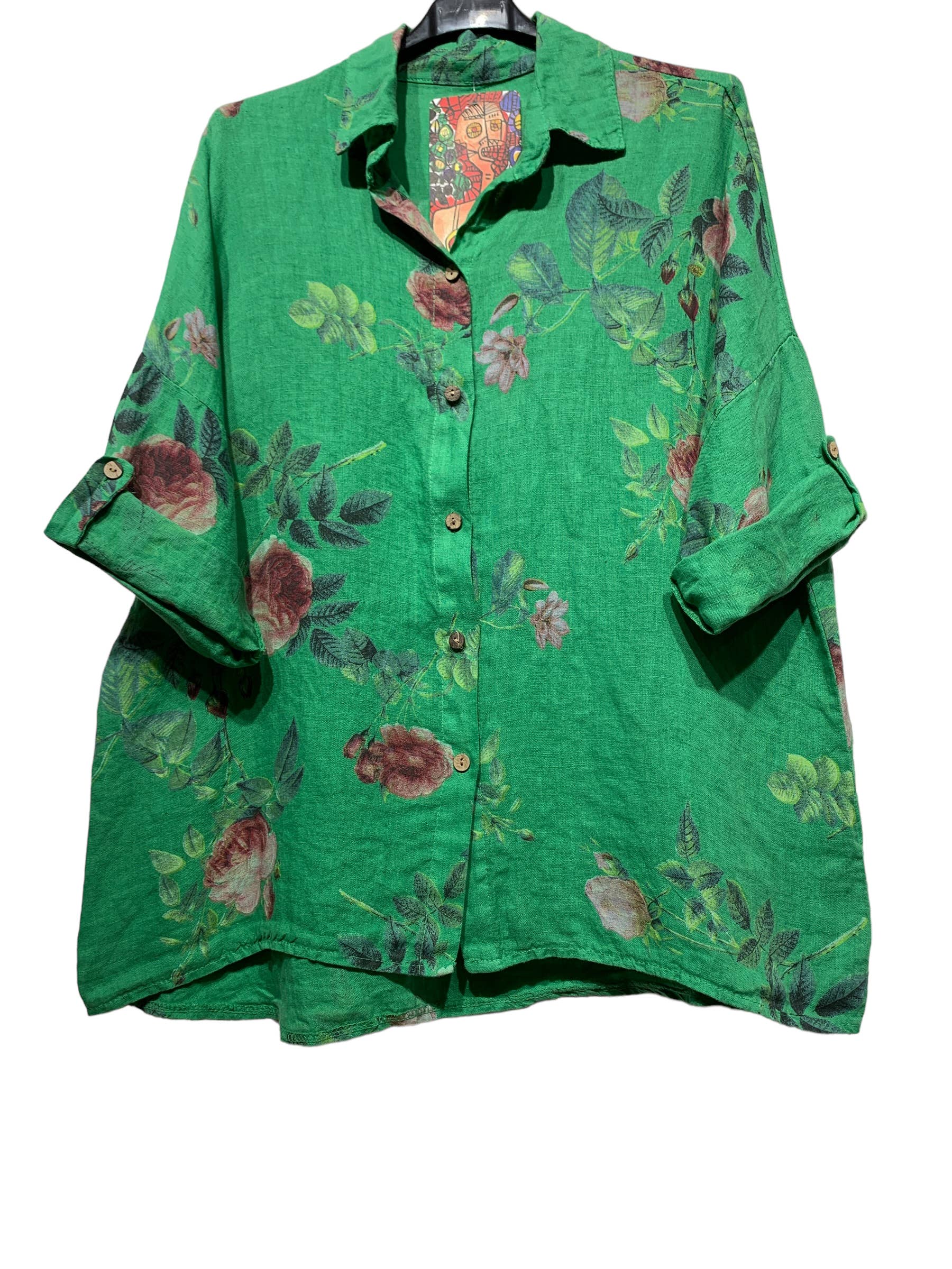 LINEN & COTTON HOUSE – Engroshandel Skjorte med buttondown – til kvinder – Tunika i 100% hør med blomsterprint 52354