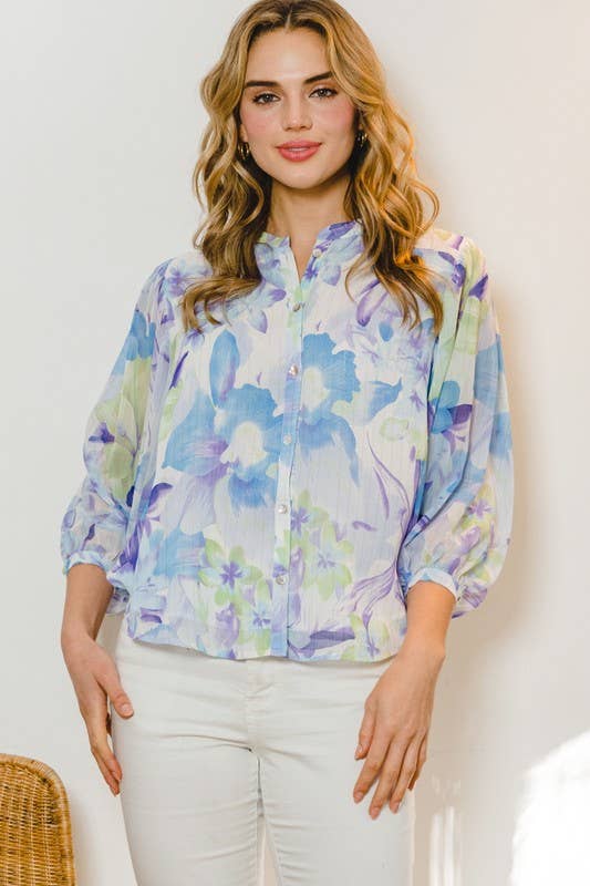 Oddi - Vente Chemisier – femme - Blouse boutonnée à col rayé fleuri4