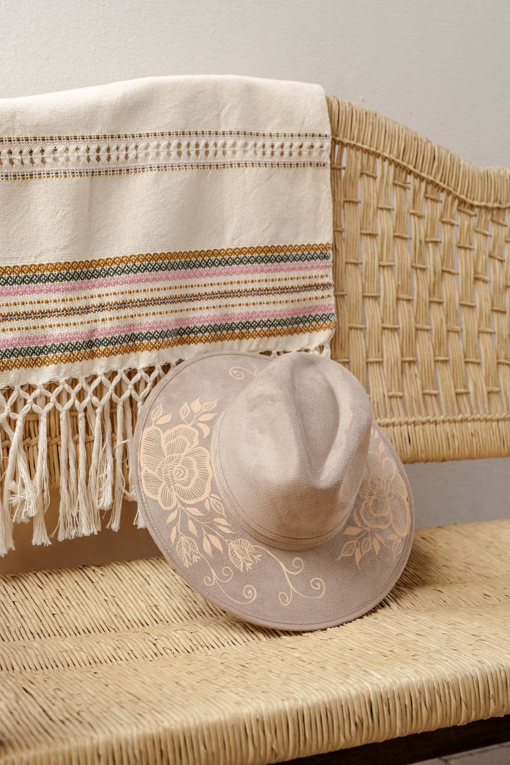 Origin Mexico - Wholesale Hat Accessory - Women's - Rosario Hand Painted Western Boho Hat - Tan and Sand 8