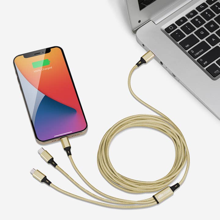Ellie Rose - Wholesale Charging Cable - 3-in-1 Charging Cable 10 Ft Nylon - Gold (USB C)3