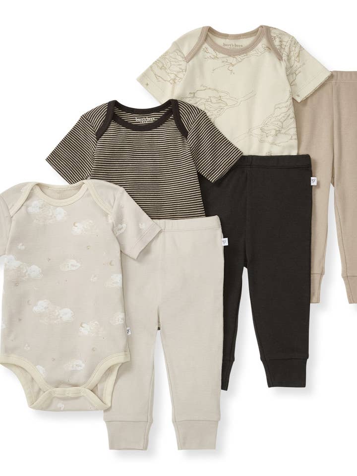 Limestone Swaying Branches Organic Short Sleeve Bodysuit & Pant Set 3 Pack
 for wholesale on Faire0