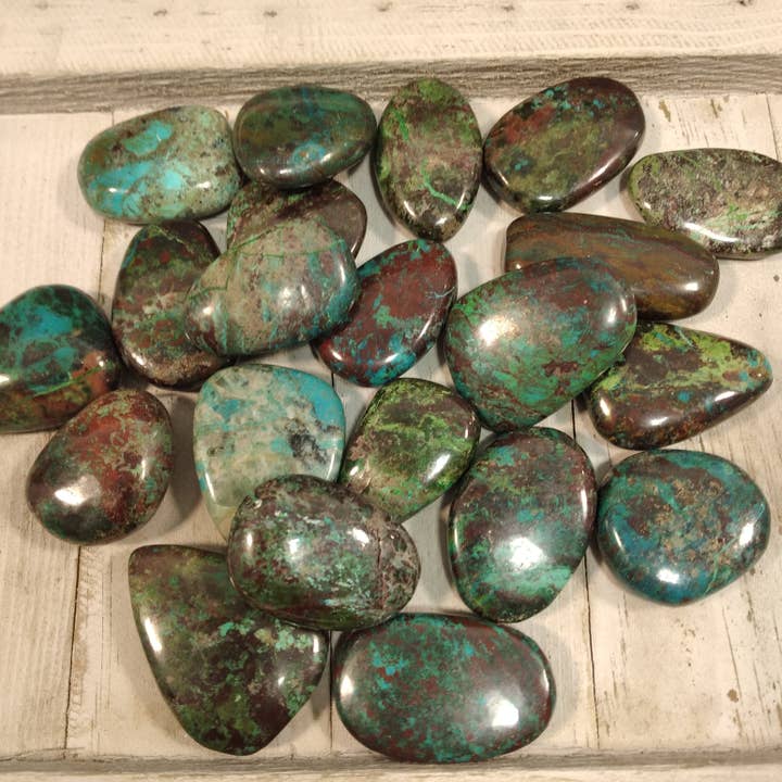 Keystone Crystals - Wholesale Spiritual Stone/Crystal - Chrysocolla Tumbled Flat Oval Stones 1 LB