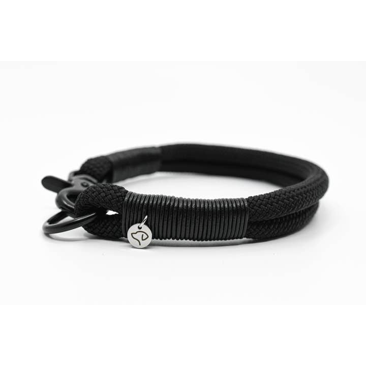 Halsband All Black i svart rep med läderdetaljer för wholesale av Lulein