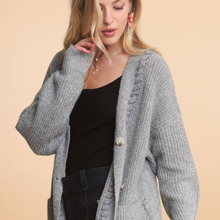 ADORA LA - Wholesale Cardigan - Women's - CESW3755 - STITCH ACCENT SWEATER CARDIGAN1