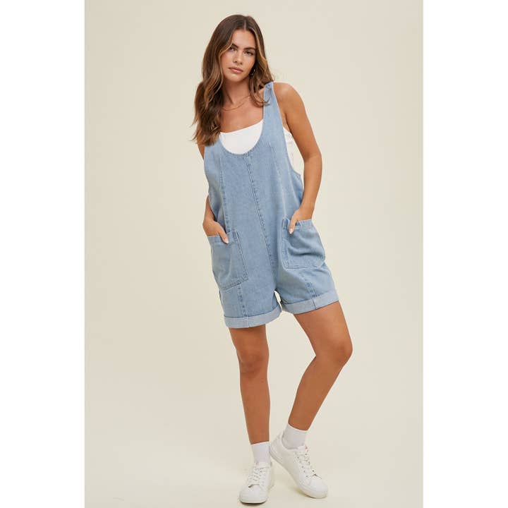 COTTON DENIM SEAM DETAIL ROMPER / WL24-8812 for wholesale on Faire