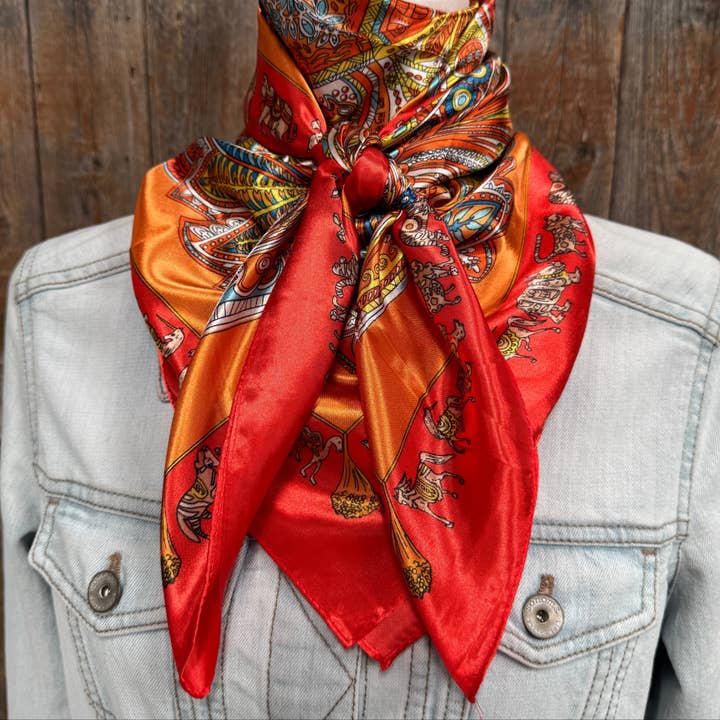 Rodeo Drive - Wholesale Scarf - Unisex - 35X35" Red and Orange Safari Wild Rag / Scarf WR3423