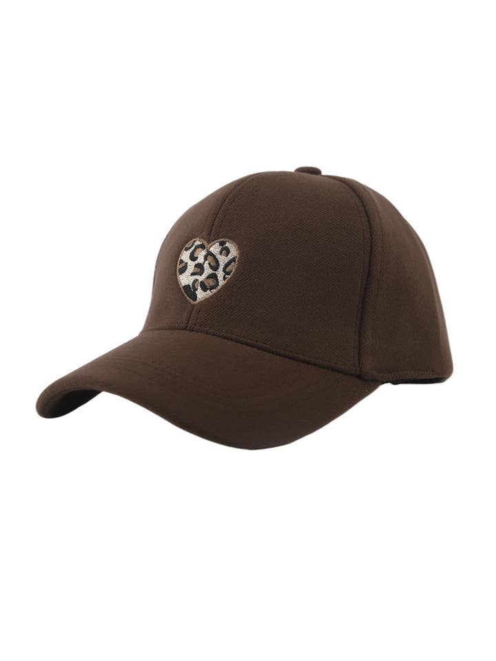H-29368 Boné liso – Coração bordado de leopardo por atacado de PHANIE MODE