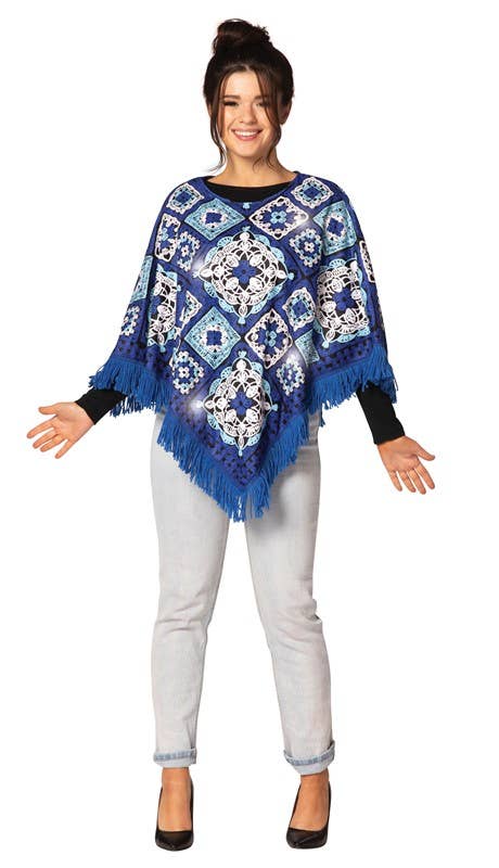 Wholesale Light Up Hanukkah Poncho, Blue/White, Adult One Size for