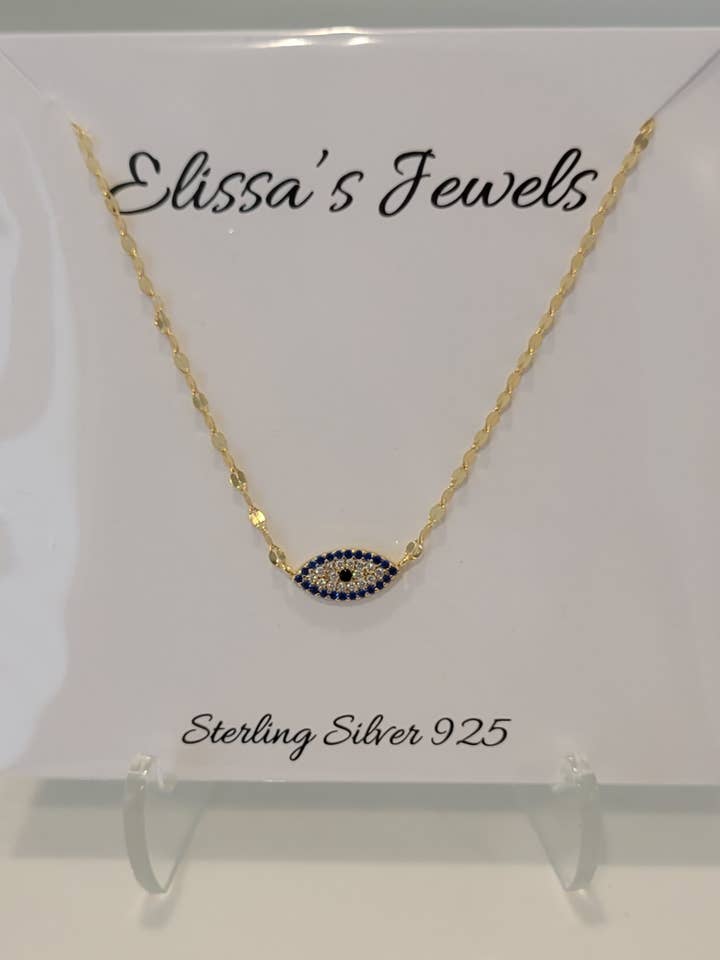 Sterling Silver Gold Plated blue Evil Eye Necklace for wholesale by Elissas Jewels
