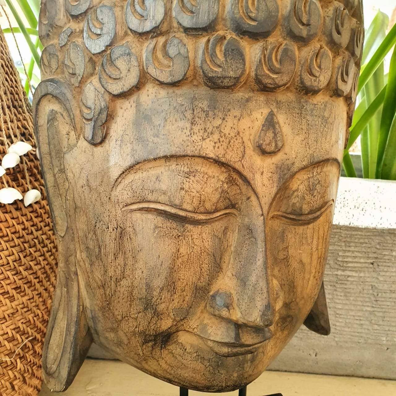 Maison Bedouin – Engroshandel Skulptur – Stort Buddha-hoved i træ brun på stativ6