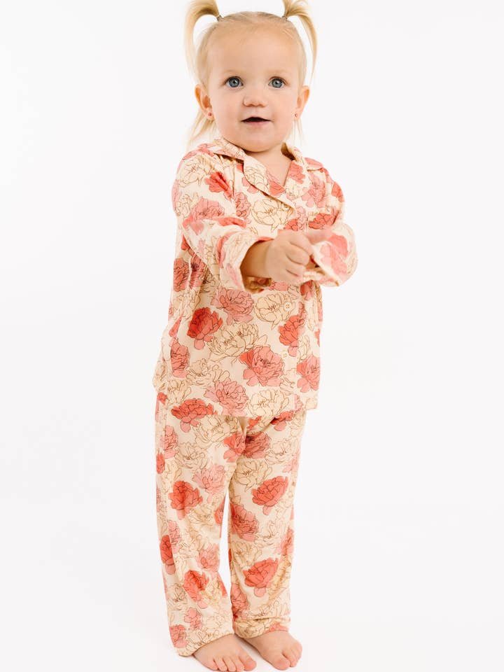 Peony Kid Long Sleeve Bamboo Button Up Set for wholesale by Little One Shop