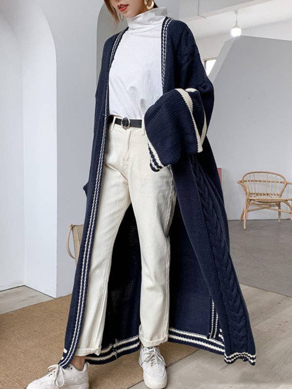 Sheer Trend - Vendita all'ingrosso Cardigan - Donna - Cappotto cardigan a righe in colore a contrasto Urban Loose1