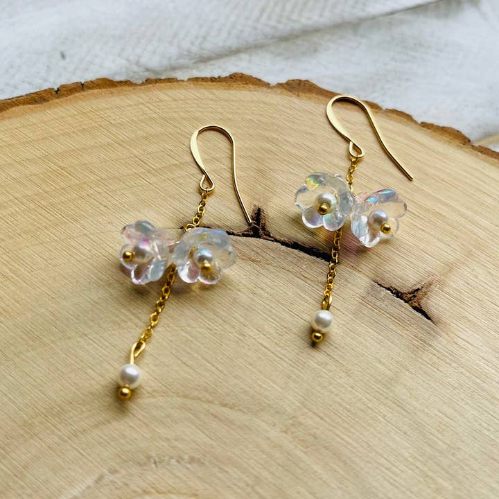 Same Sunset Design - Wholesale Dangle Earrings - Glass & Pearl Fairycore Earrings, Cottagecore Jewelry