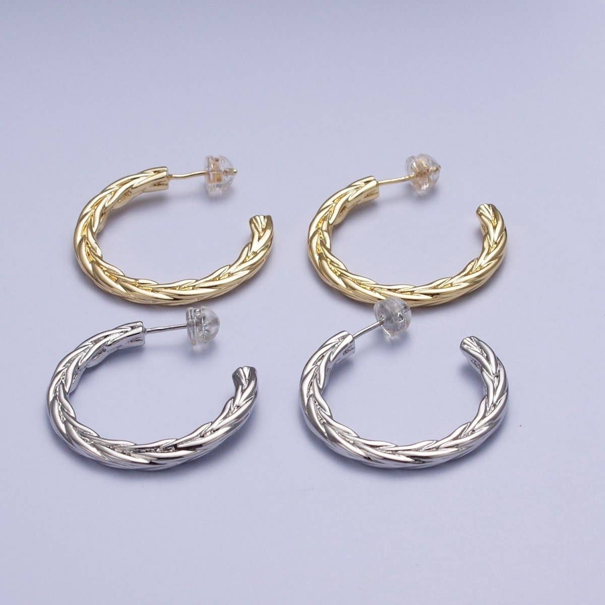 Aim Eternal - Wholesale Hoop Earrings - 30mm Twisted Hoop Stud Earrings in Gold & Silver P-381 P-3824