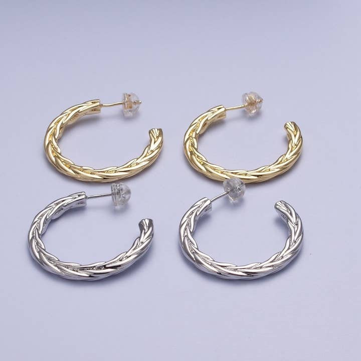 Aim Eternal - Wholesale Hoop Earrings - 30mm Twisted Hoop Stud Earrings in Gold & Silver P-381 P-3824