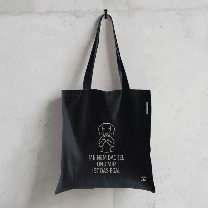 Tote Bag Sort: "Min gravhund og jeg er ligeglade" for engroshandel hos ALMA & GUSTL