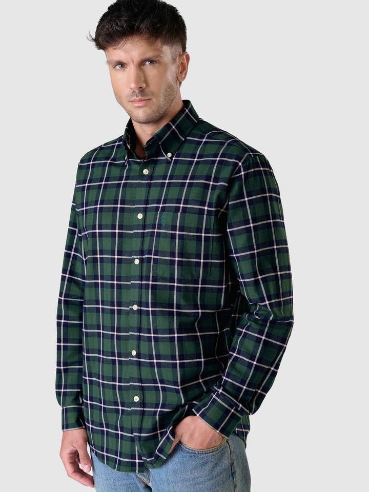 Mænds lang bomuldsflanel ternet skjorte - grøn 0402 for engroshandel hos El Búho Nocturno