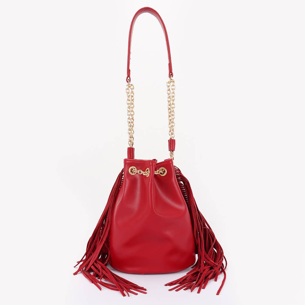 3AM BY H&D ACCESSORIES – bolsa tiracolo - Mulher por atacado – Mala de Balde com Franjas e Corrente Elegante1