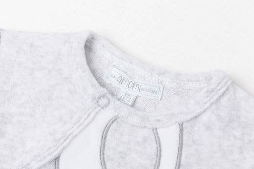 GREY Children's velvet pajamas with funny bear drawing for wholesale on Faire4