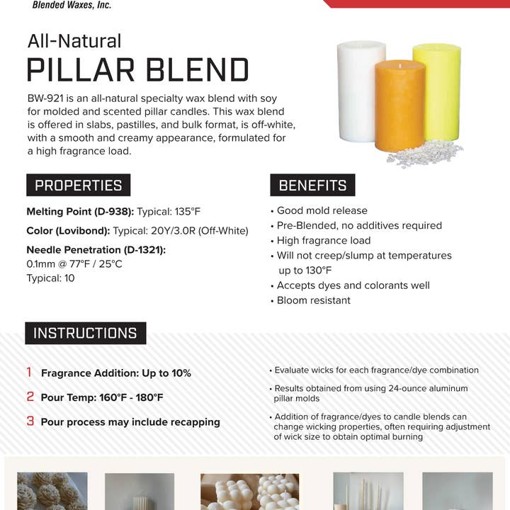 Essential Candle Supply - Wholesale Craft supplies - BW 921 Natural Pillar Wax Blend – 100% Soy Wax1