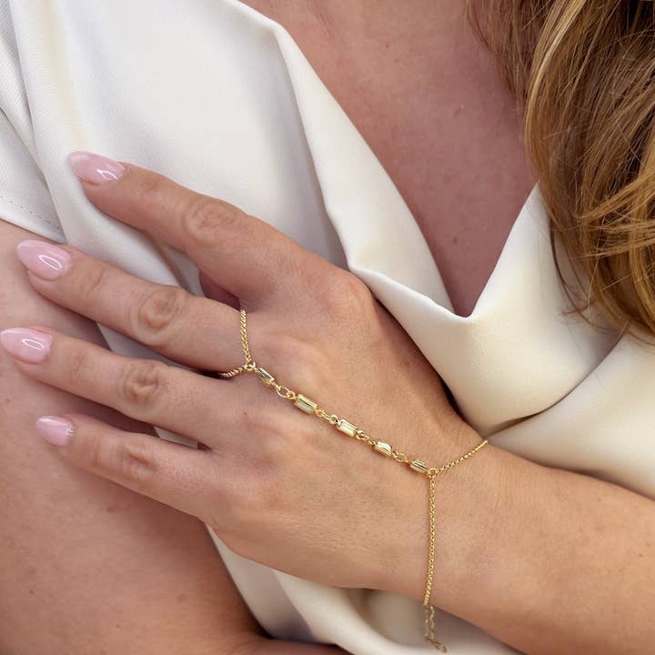 GoldFi - Wholesale Link & Chain Bracelet - 18k Gold Filled Mother of Pearl Hand Chain1