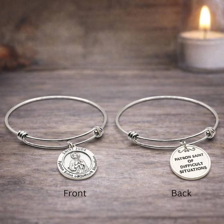 Saint Jude Patron Saint Of Difficult Situations Bracelet Catholic Faith Jewelry Adjustable Bangle Encouragement Religious Gift for wholesale by JKCE Designs