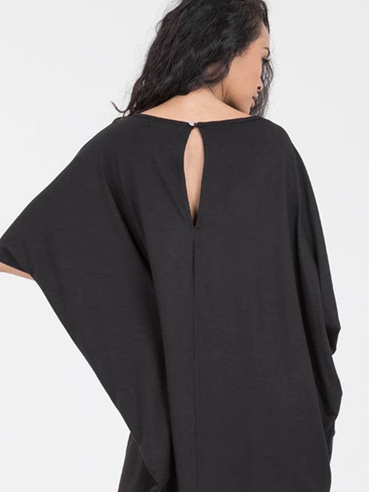 Donnah - Wholesale Dress – Women's - Black Jersey Loose Fitting Cocoon Dress1