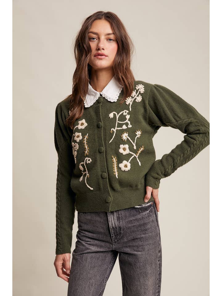 Listicle - Wholesale Cardigan – Women’s - Floral Embroidered Puff Sleeve Cardigan14