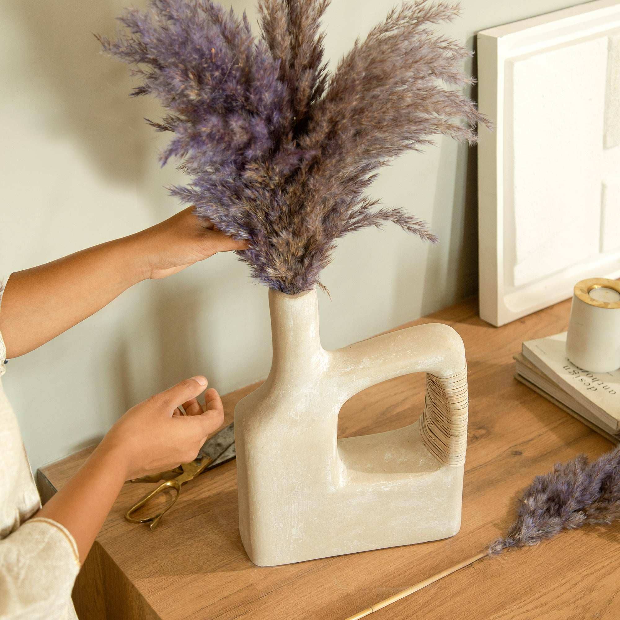 Cream Sarafay Large Ecomix Cane Vase for wholesale on Faire2