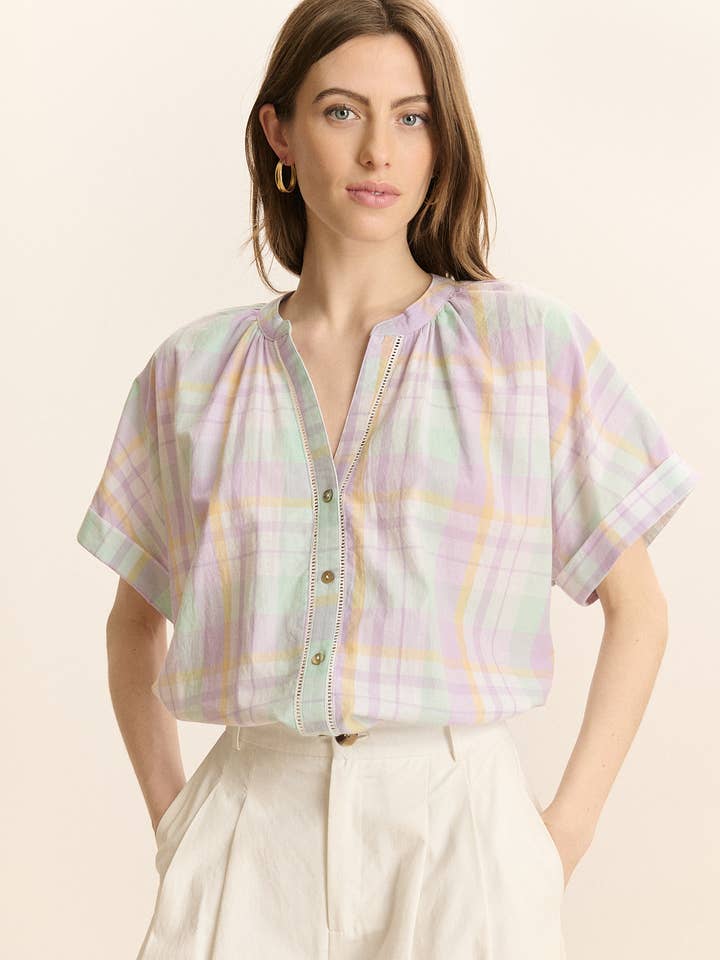 Short-sleeve plaid shirt - CELDA for wholesale by Garance Paris