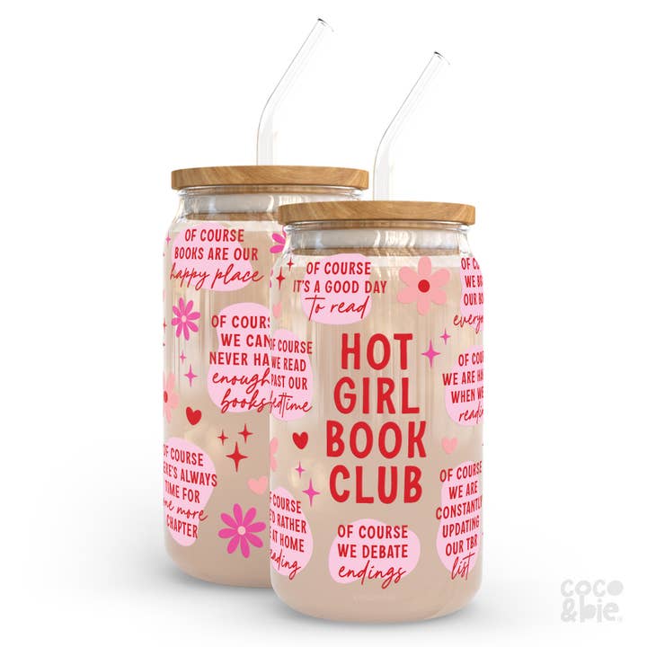 Hot Girl Book Club 16 oz Glass Can Cup - Book Lover, Reader for wholesale by coco+bie designs