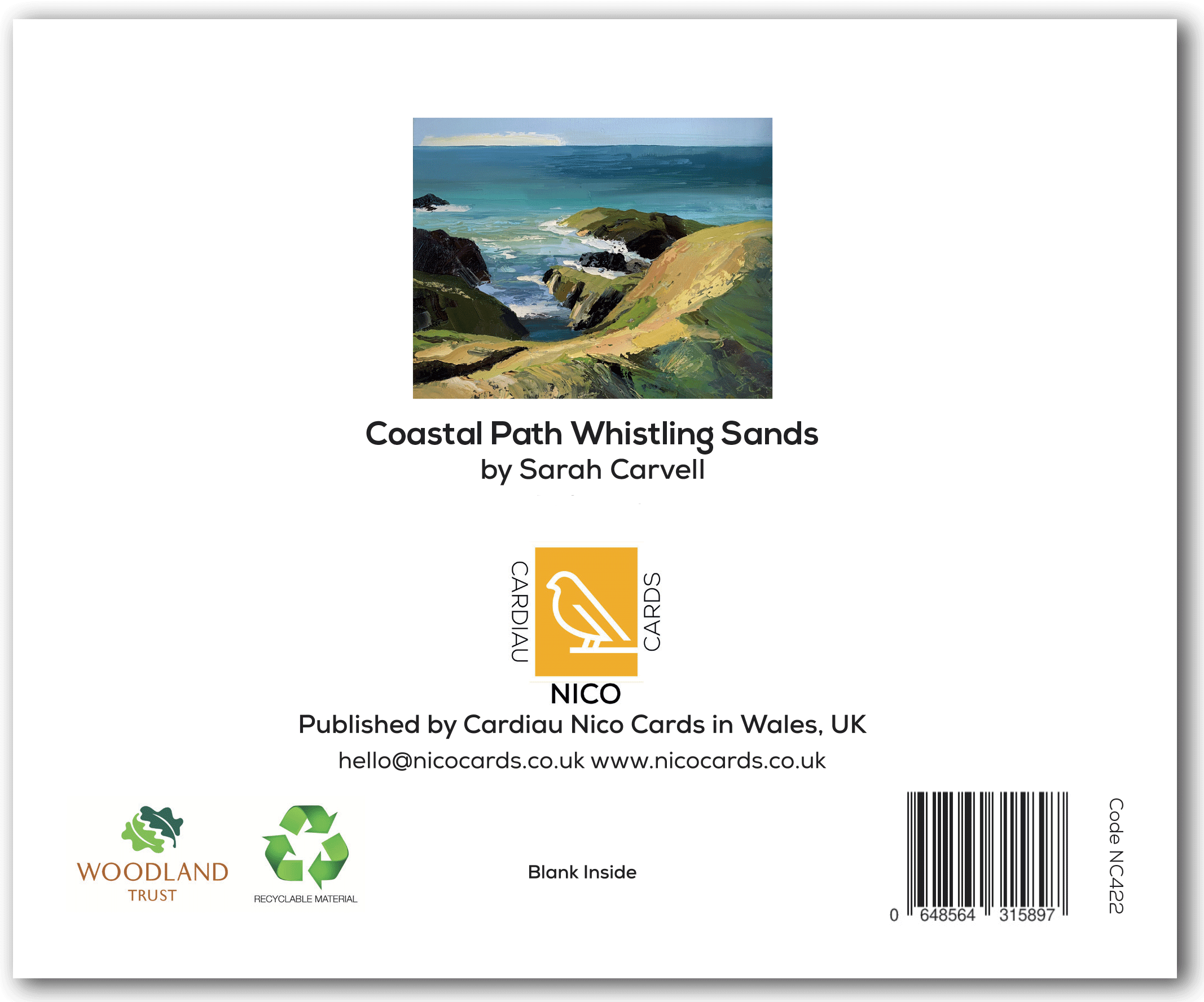 Cardiau Nico Cards - Wholesale Everyday Greeting Card - NC422 Coastal Path Whistling Sands - Sarah Carvell1