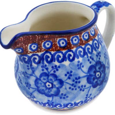 Creamer 8 oz Dancing Blue Poppies Theme UNIKAT for wholesale by Polmedia Polish Pottery