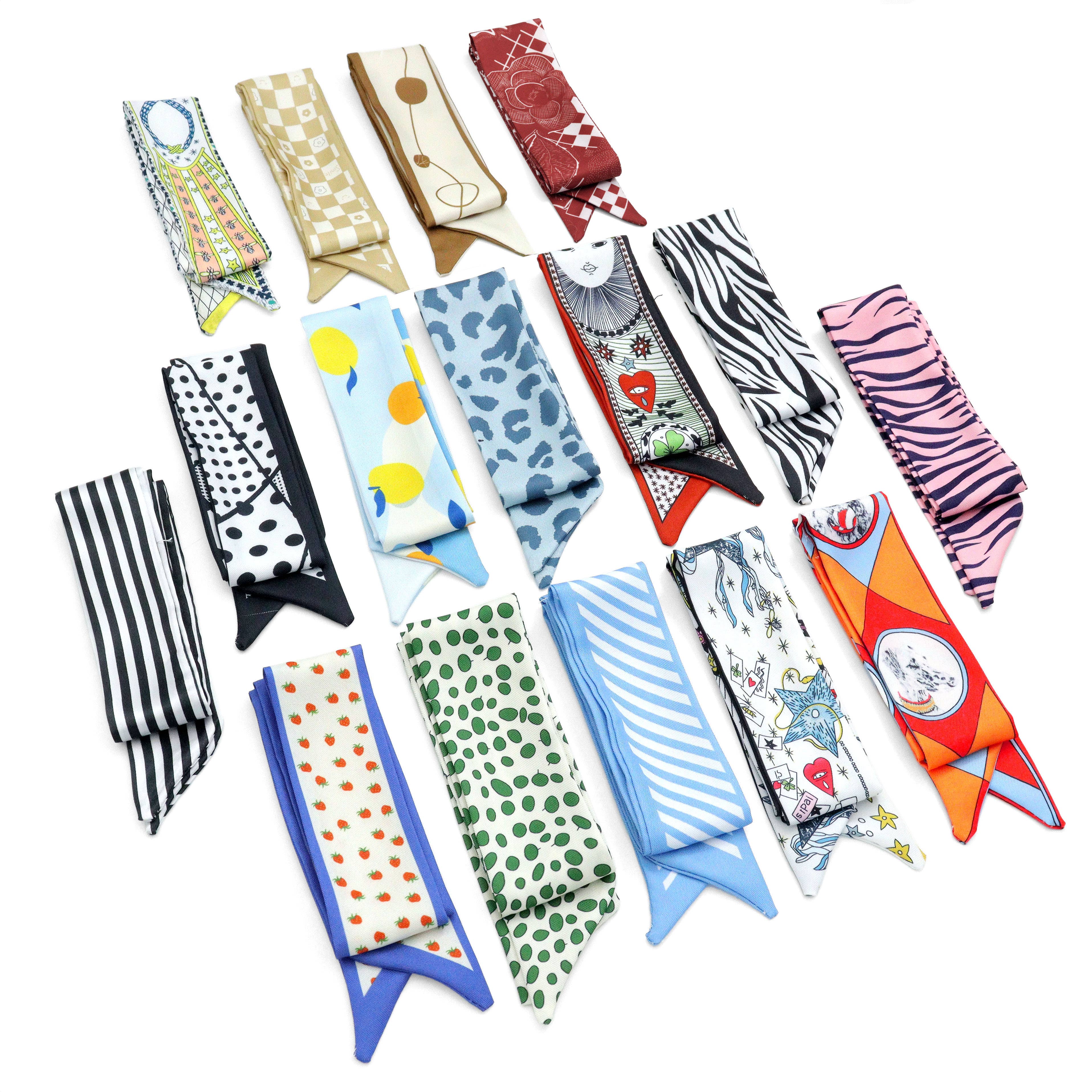 BestBeads&Beyond - Wholesale Scarf – Women's - 15 Asssorted colors Narrow scarf for scarf necklace making, hair&bag scarves accessories, EF82416