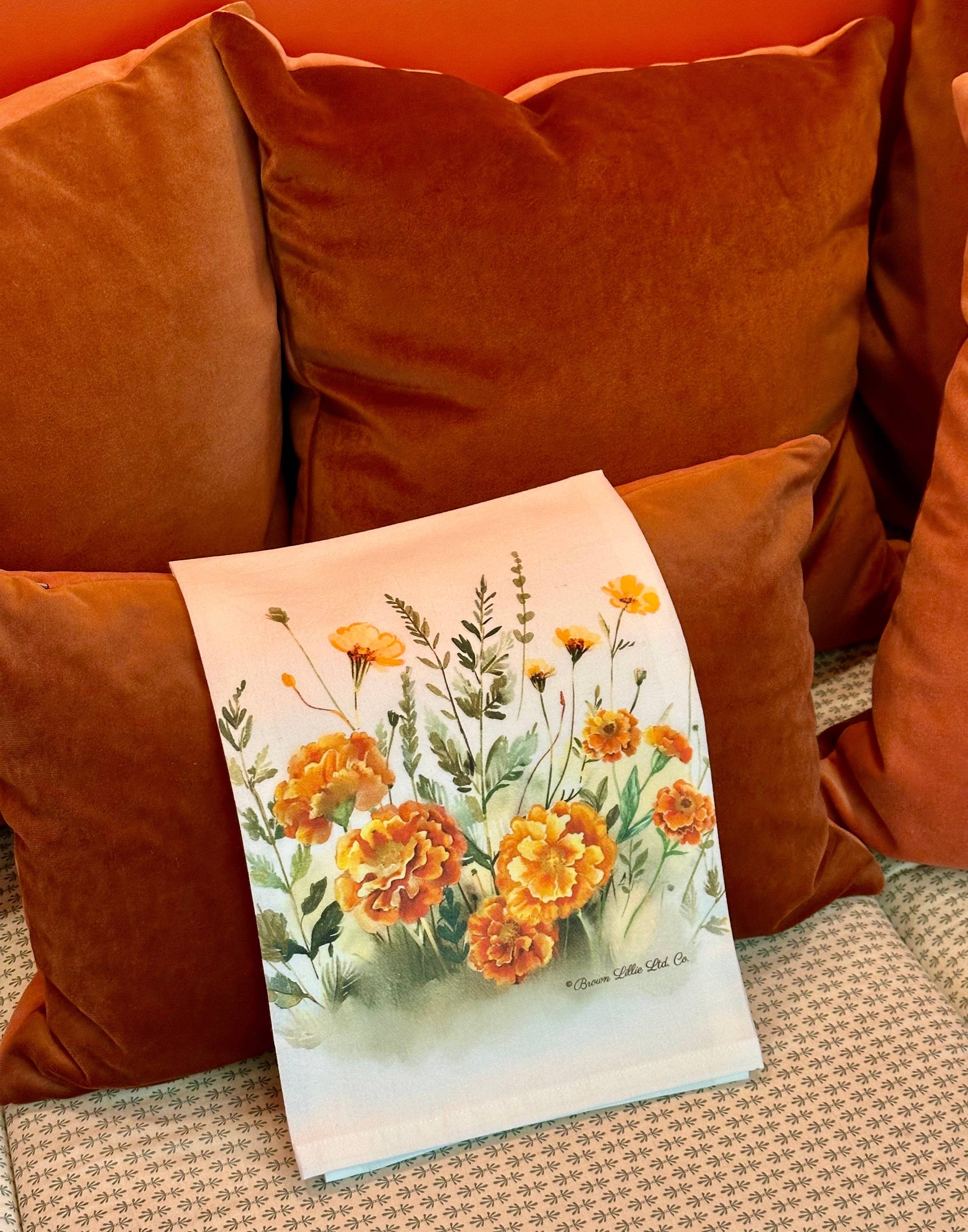 Brown Lillie – Großhandel Geschirrtücher – Orange Ringelblumen 28" Bestes Geschirrtuch | 100% ringgesponnene Baumwolle6