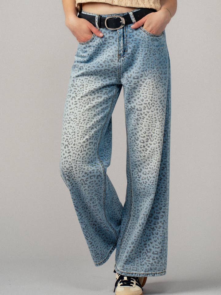 Leopard Print Wide Leg Denim Pants for wholesale by Fashion Week